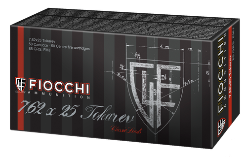 Fiocchi 7.62x25mm Tokarev Ammunition 762TOK 88 gr Full Metal Jacket 50 Rounds