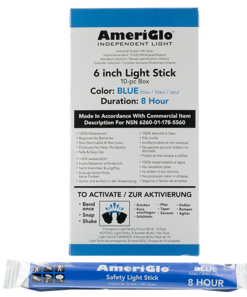 AmeriGlo 608HB10B 6 8 Hour Blue Waterproof Light Stick/10 Pack