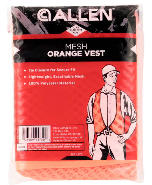 Allen 15750 Mesh Orange Safety Vest One Size Fits All 026509157502