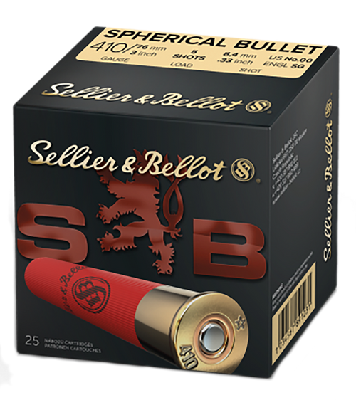 Sellier & Bellot SB410B 410 Gauge Buckshot Shotgun Ammo #00 Buck 3" 5 Pellets 25 Rounds Lead 754908550197