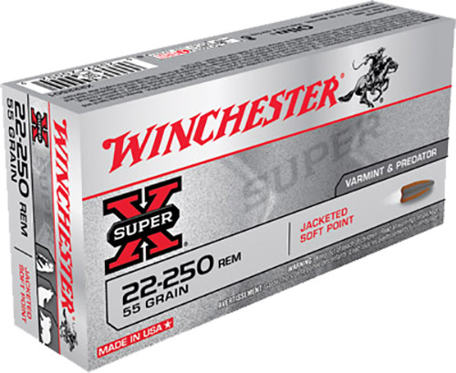 Winchester 22-250 Rem Ammunition X222501 55 gr Jacketed Soft Point 20 Rounds