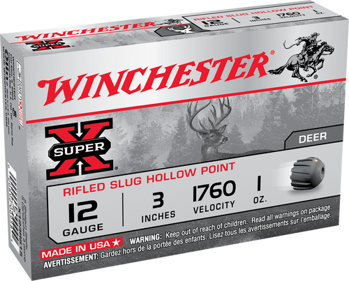 Winchester 12 Gauge Shotgun Ammunition X123RS15 3 Rifled Slug 5 Shells