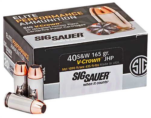 Sig Sauer 40 S&W Ammunition E40SW120 165 gr V Crown Jacketed Hollow Point 20 Rounds