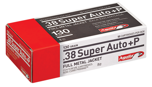 Aguila 1E382112 Pistol 38 Super +P 130 GR Full Metal Jacket (FMJ) 50 rounds, 1E382112, 640420003153
