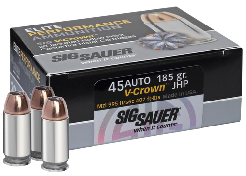 Sig Sauer E45AP020 45 ACP Handgun Ammo 185gr 20 Rounds 798681501663