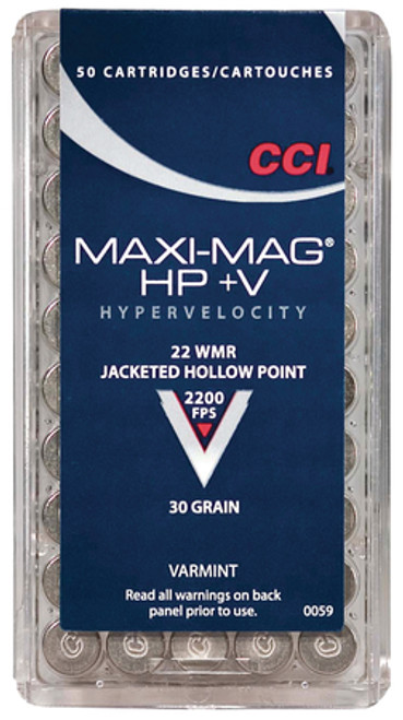 CCI .22 Winchester Magnum Rimfire 30 Grain Jacketed Hollow Point + Velocity Maxi-Mag +V Ammunition