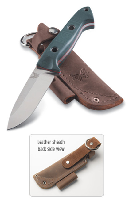Benchmade Knife Bushcrafter 162 Fixed 4.43" Plain Edge Drop Point Polished S30V Stainless Steel Blade G10 Scales Green with Red Spacer Brushed Leather Sheath 162 UPC 610953141394 Benchmade Knife Bushcrafter 162 Fixed 4.43" Plain Edge Drop Point Polished S30V Stainless Steel Blade G10 Scales Green with Red Spacer Brushed Leather Sheath 162 UPC 610953141394