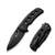 Excalis Flipper/Thumb Stud Folding Knife 2.97"" Black 9Cr18MoV Reverse Tanto Plain Edge Blade, Black G10 Handle