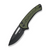 SENCUT Squiggy Flipper & Thumb Hole & Button Lock Knife Black / Green G10 Handle