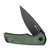 Praktisk Flipper/Thumb Stud Folding Knife 3.59"" Black 9Cr18MoV Drop Point Plain Edge Blade, Green Canvas Micarta Handle