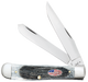 Case 53066 Trapper Stars & Stripes Mini Folding Plain Edge 2.70" Clip Point/2.80" Spey,  Mirror Polished Carbon Steel Blade, Jigged Gray Bone Handle, American Flag Shield