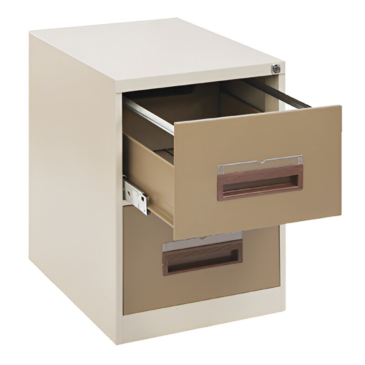 2 Drawer Steel Filing Cabinet (Drawers Open- Ivory Karoo)