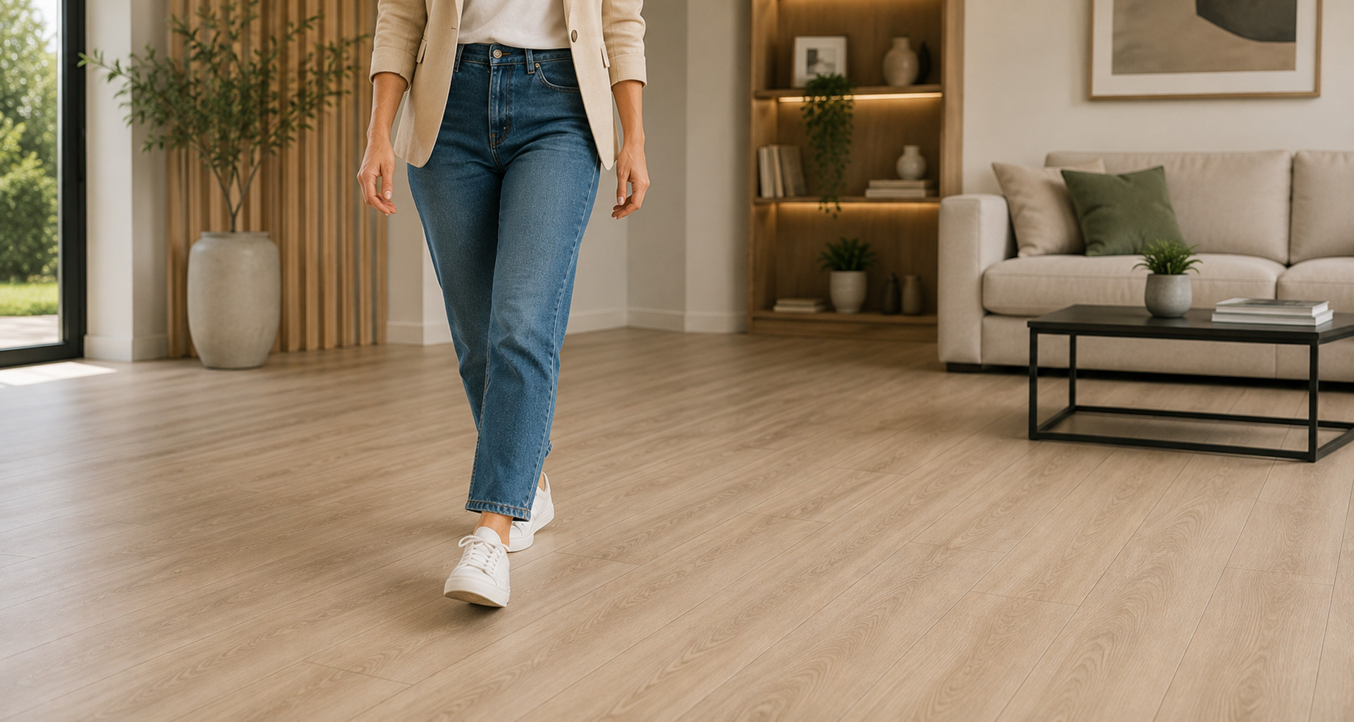 Ambiente interior con piso flotante laminado símil madera