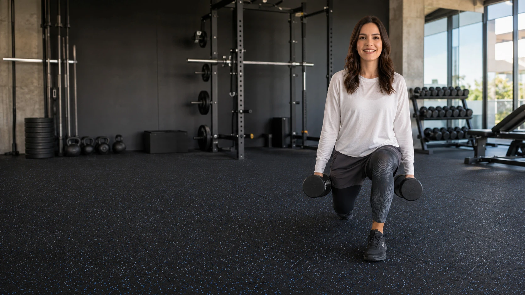 Gimnasio con piso de goma instalado