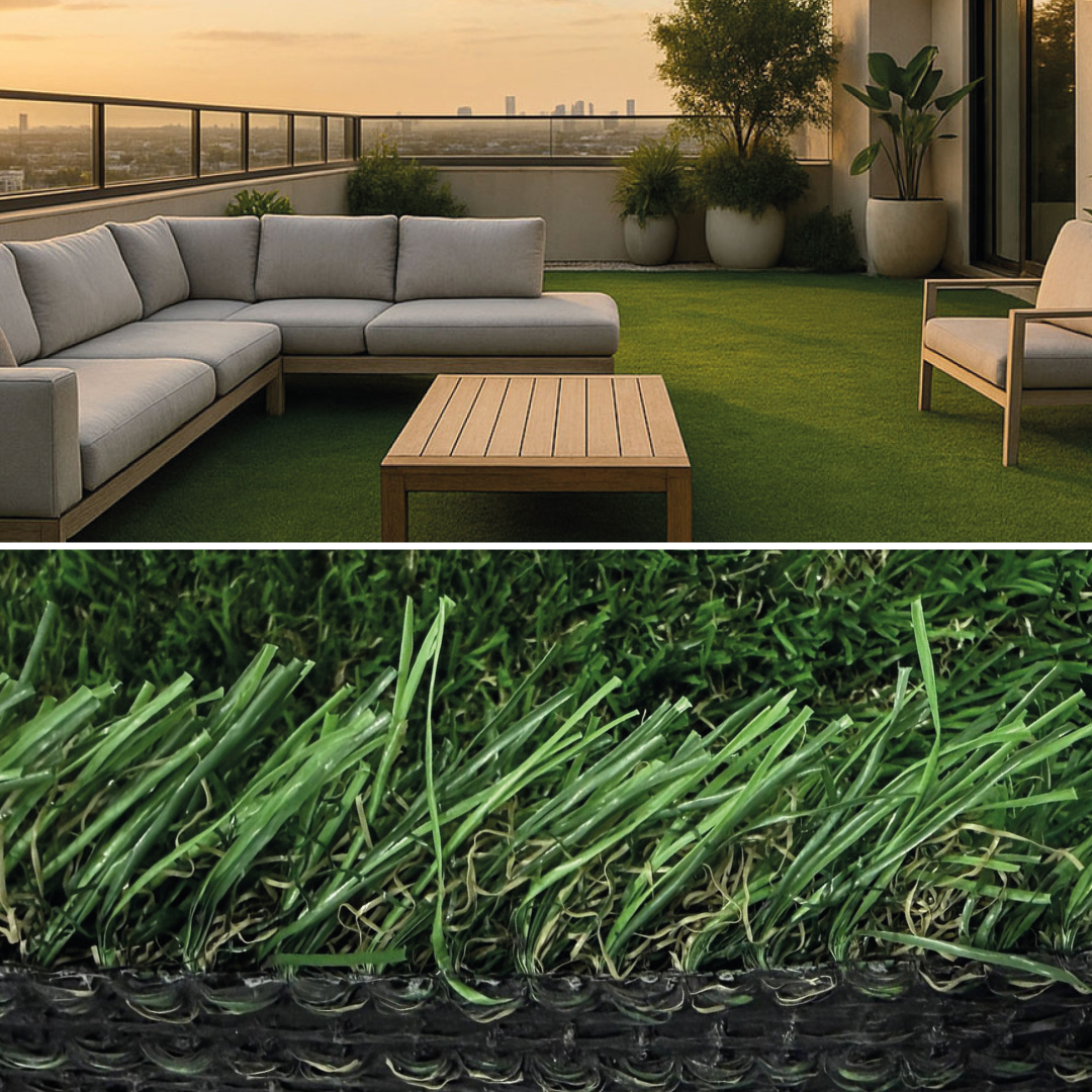 Césped sintético Select 30 mm en patio residencial