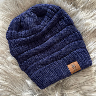 NAVY BLUE  GAFF MOB LEATHER PATCH BEANIE