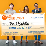 30x60 reusable dry erase Giant Check on economy board with person looking at the big check