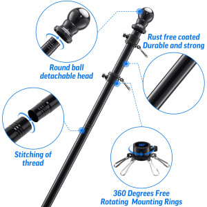6FT Black Stainless Steel Flag Pole Kit (Without Bracket)