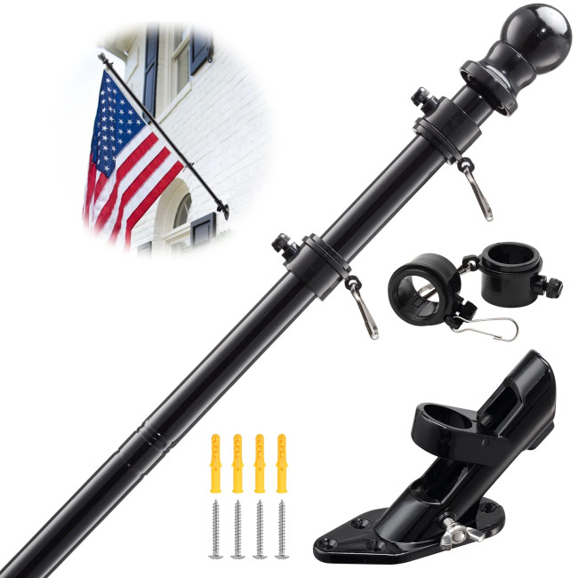 6FT Black Stainless Steel Flag Pole Kit (With Bracket)