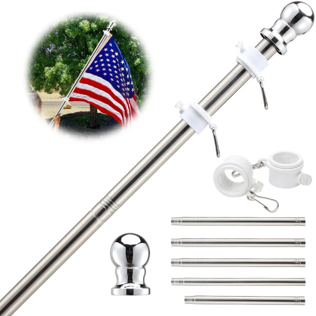 6FT Silver Stainless Steel Flag Pole Kit (Without Bracket)