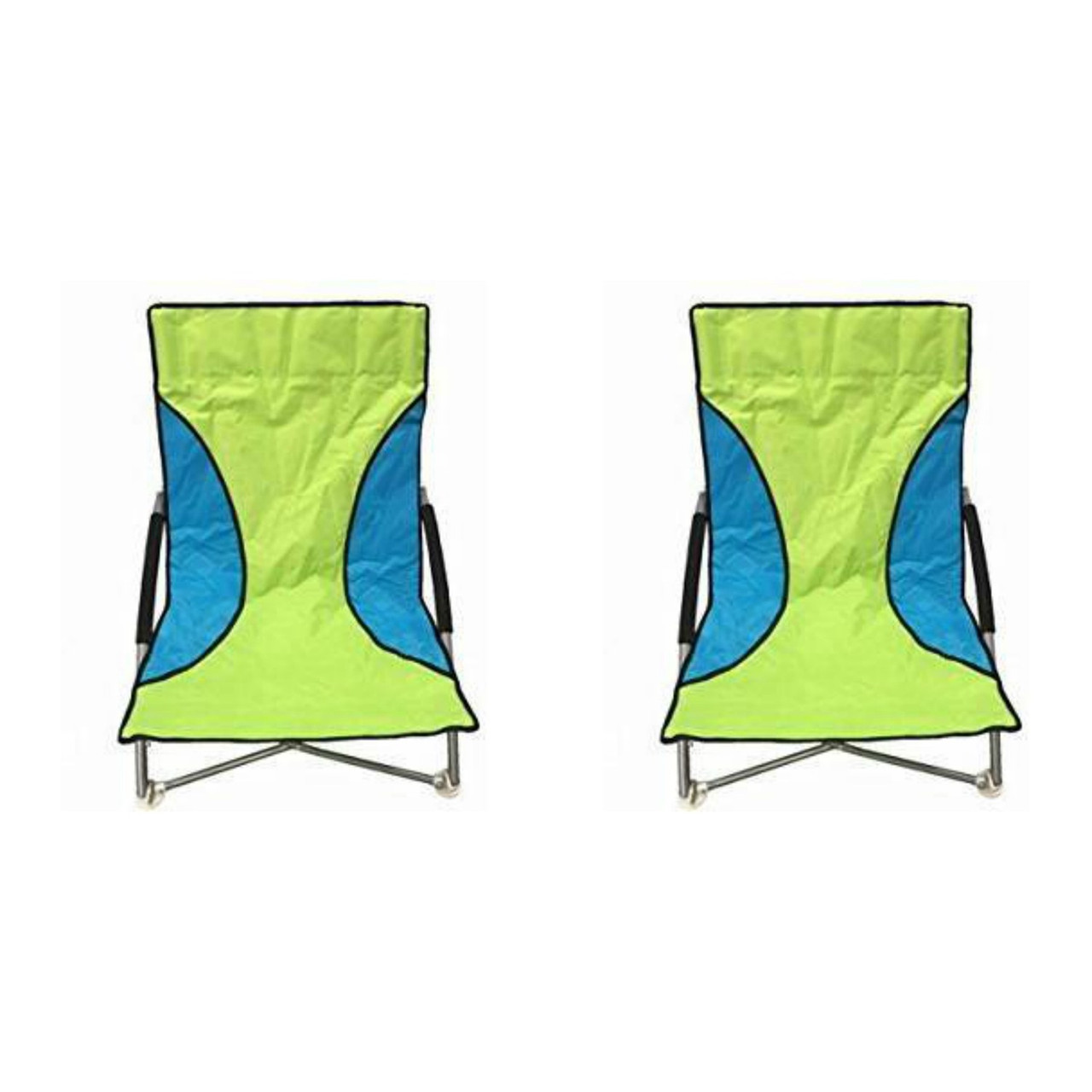 2 Green Nalu Folding Low Seat Beach Chairs