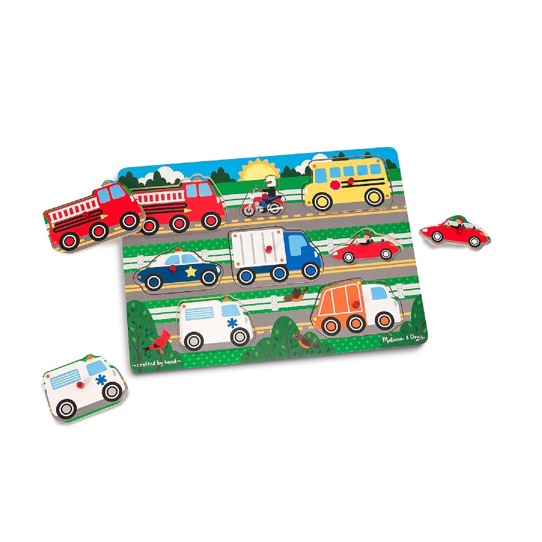 Melissa Doug Wooden Vehicles Peg Puzzle