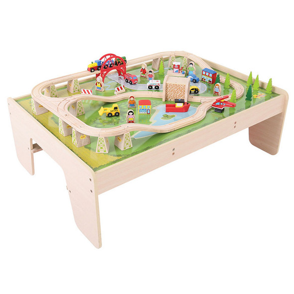 Bigjigs Wooden Railway Services Train Set and Table Bigjigs Wooden Railway Services Train Set and Table