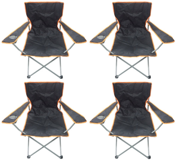 4 Black & Orange Lightweight Folding Camping Beach Captains Chairs