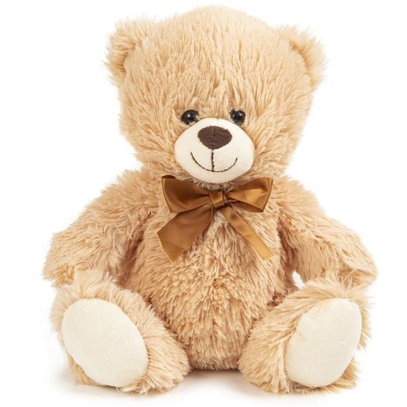 25cm Beige Bear Brown Satin Bow