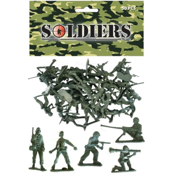 Bag of 50 Traditional Green Plastic Toy Soldiers