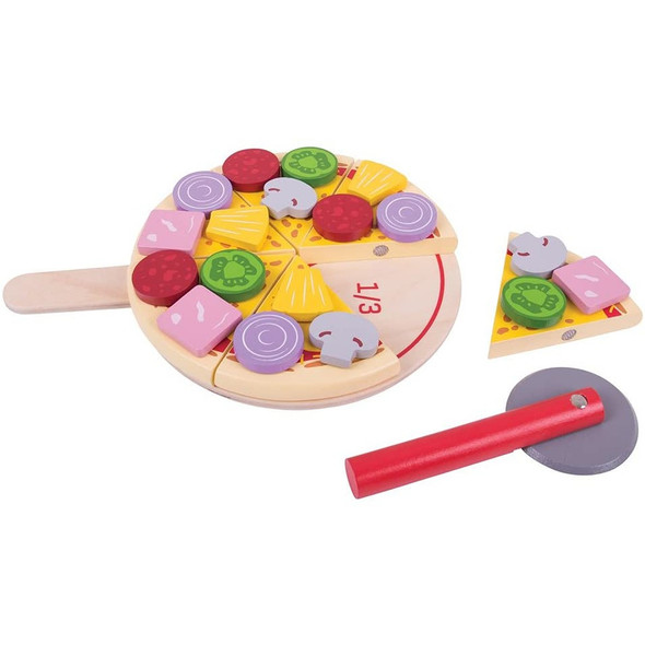 Bigjigs Toys Wooden Cutting Pizza with Wooden Toppings and Pizza Slicer