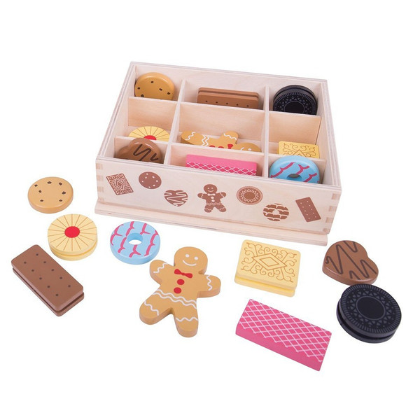 Bigjigs Toys Wooden Biscuit Box & Assorted Wooden Biscuits