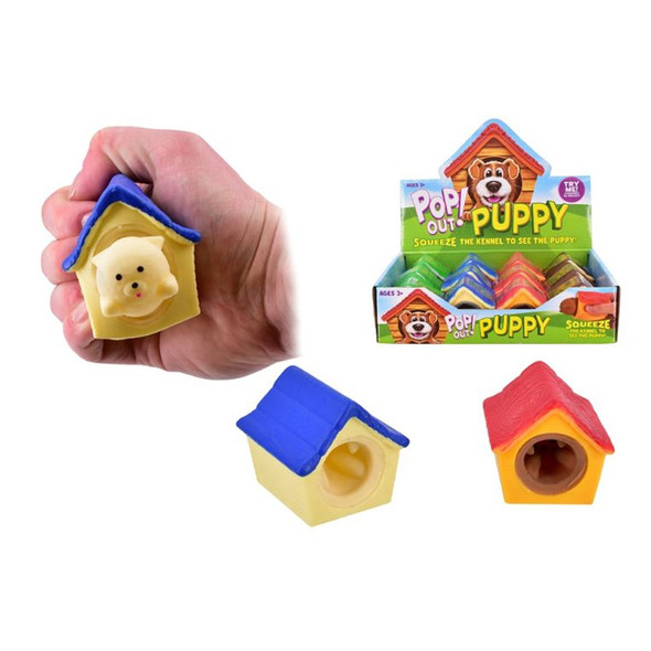 Pop Out Puppy In Kennel (Colours Vary)