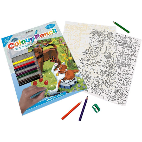 Colour Pencil by Number Kit - Kitten And Puppy