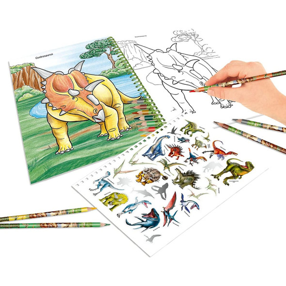 Dino World Colouring Book With Coloured Pencils