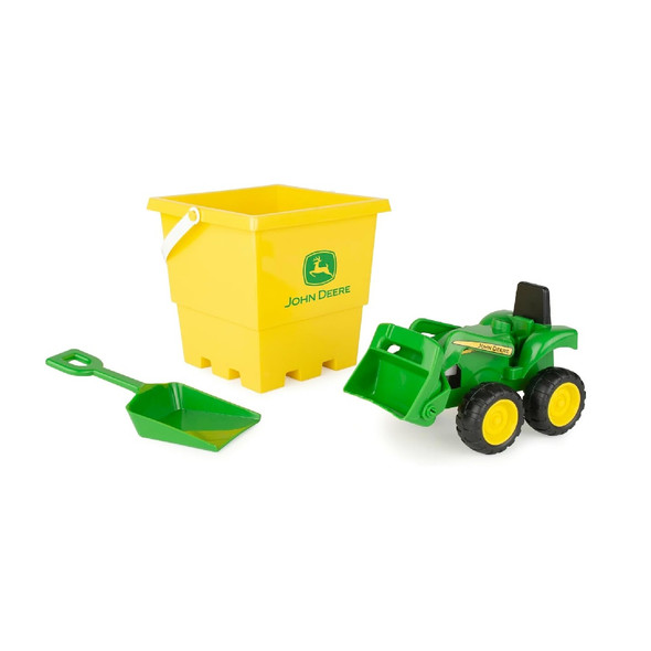 John Deere Childrens Sandbox 3 Piece Bucket And Spade Farm Set With Tractor