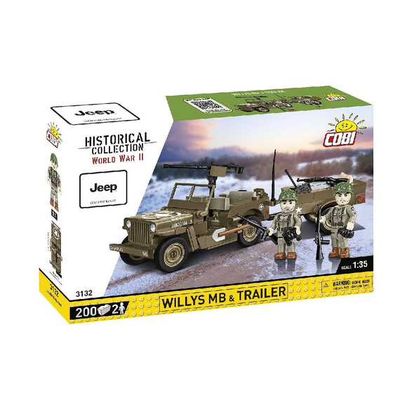 Cobi Historical Collection WW2 3132 Willys MB & Trailer 200 Piece Set