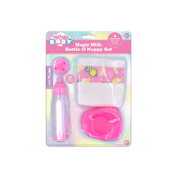 Lullaby Baby 4 Piece Nappy And Feeding Bottle Set Lullaby Baby 4 Piece Nappy And Feeding Bottle Set