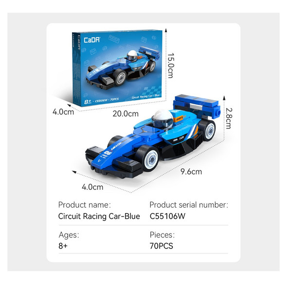 Cada Mini Blue Circuit Racing Car - 70 Piece Construction Set