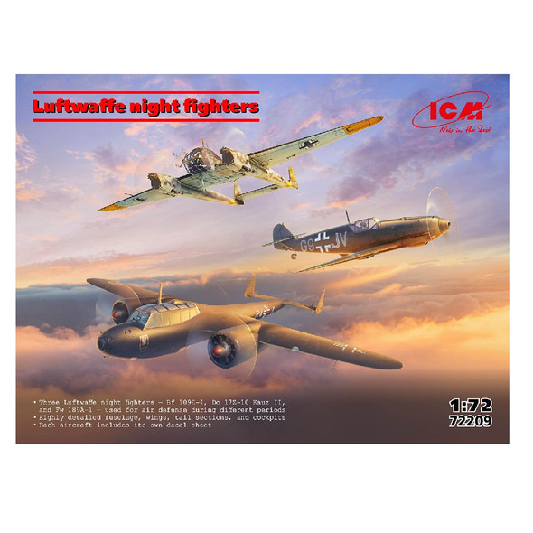 ICM Set Of 3 Luftwaffe Night Fighters (Bf 109E-4 Do 172-10 Kauz II, Fw 189A-1)