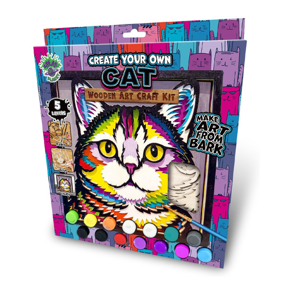 Splat Planet Cat Wood Art