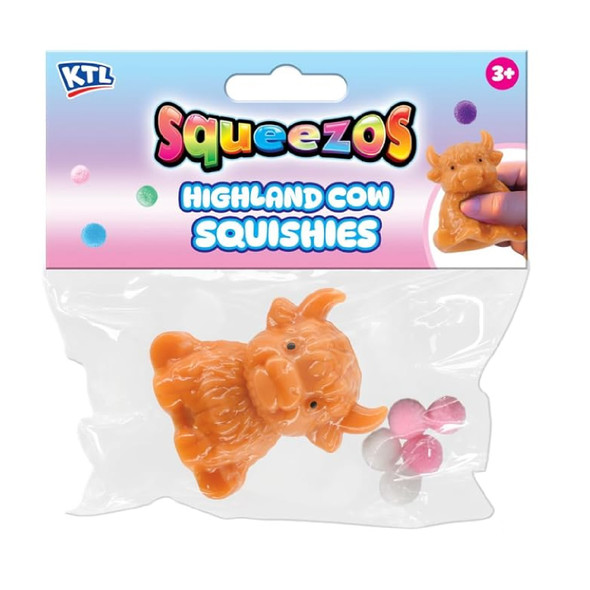 Kandy Toys Squishy Highland Cow With Bobbles Sensory Toy