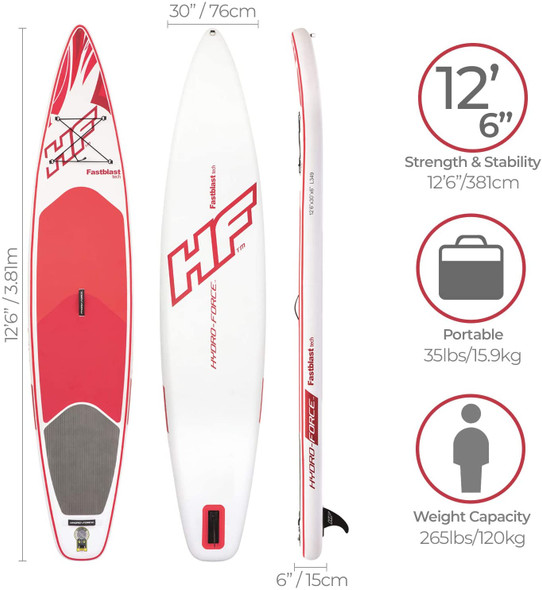 Hydro Force Fastblast Tech SUP Stand Up Paddleboard Set Red 12 ft 6 Inch