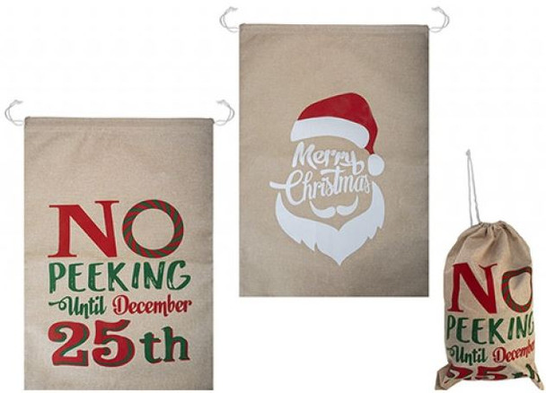 Luxury Jute Look Sack Santa Design (One Supplied)