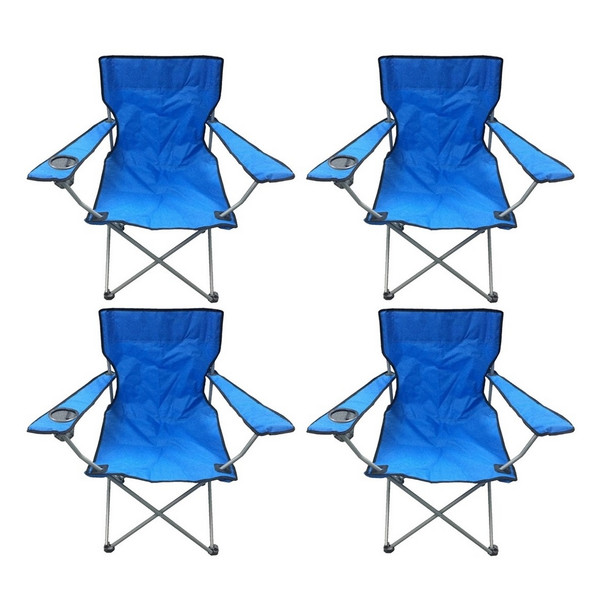 4 Blue & Black Lightweight Folding Camping Beach Chairs