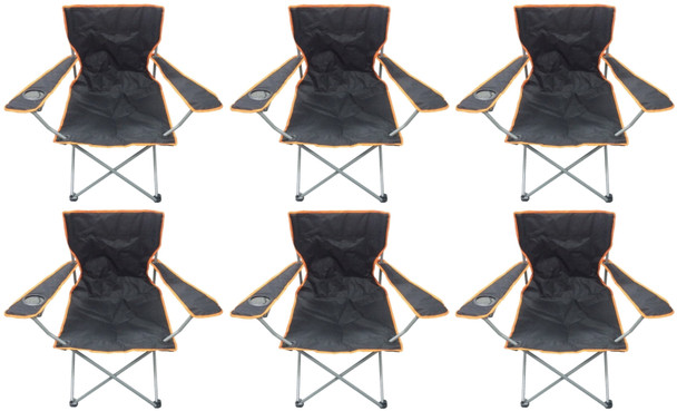 6 Black & Orange Lightweight Folding Camping Beach Captains Chairs