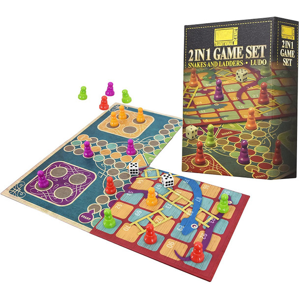 2 in 1 Traditional Board Game Set - Snakes & Ladders and Ludo