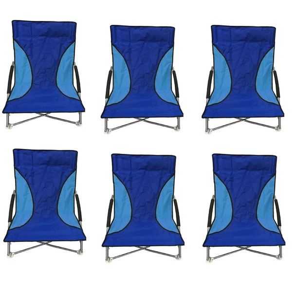 6 Blue Nalu Folding Low Seat Beach Chair Camping Chairs