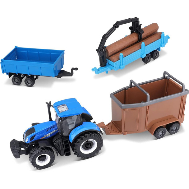 Bburago 10cm New Holland Farm Tractor With 3 Trailers