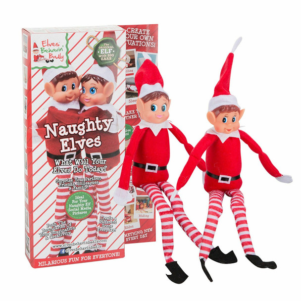 Elves Behaving Badly 12" 2 Pack Vinyl Head Red Naughty Elf Set